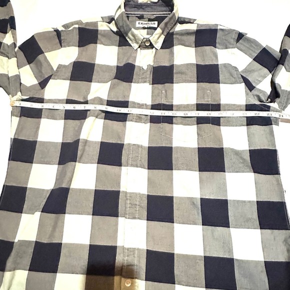 Express Soft Wash Navy Blue and Green Plaid Button Down Shirt Men's XL - Picture 4 of 6